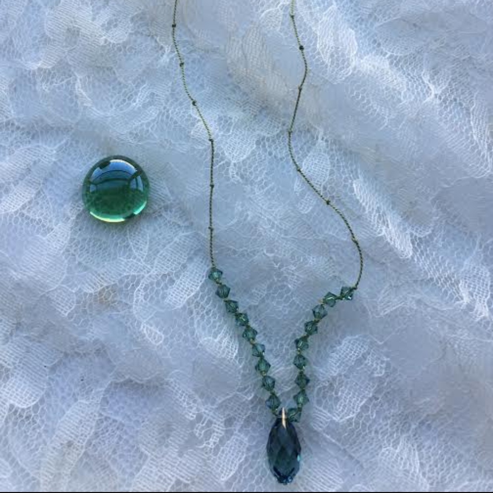 106: Green Crystal Silk Tie Necklace